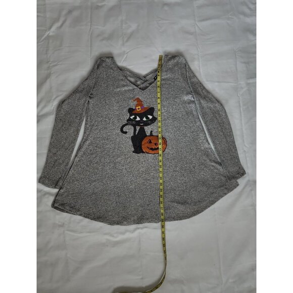 POOF New York Women's Sequins Halloween Black Cat Pumpkin Tunic Top Size Medium - Picture 12 of 12